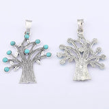 2pcs Tibetan Silver Tree & Turquoise Stone Charms Pendants