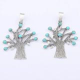 2pcs Tibetan Silver Tree & Turquoise Stone Charms Pendants