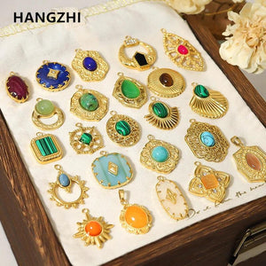 Colorful Stone Necklace Pendant Vintage Jewelry DIY Accessory