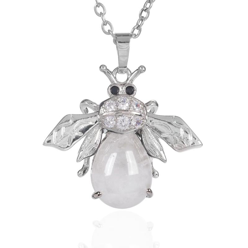 Natural Crystal Gemstone Bee Pendant Personalized Honeybee Necklace