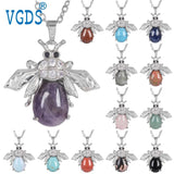 Natural Crystal Gemstone Bee Pendant Personalized Honeybee Necklace