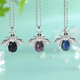 Natural Crystal Gemstone Bee Pendant Personalized Honeybee Necklace