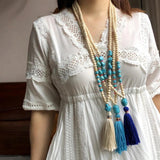 Boho Turquoise Shell Tassel Pendant Necklace for Women
