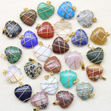15pcs Quartz Crystal Wire Wrap Tree of Life Heart Shape Mixed Stone Pend