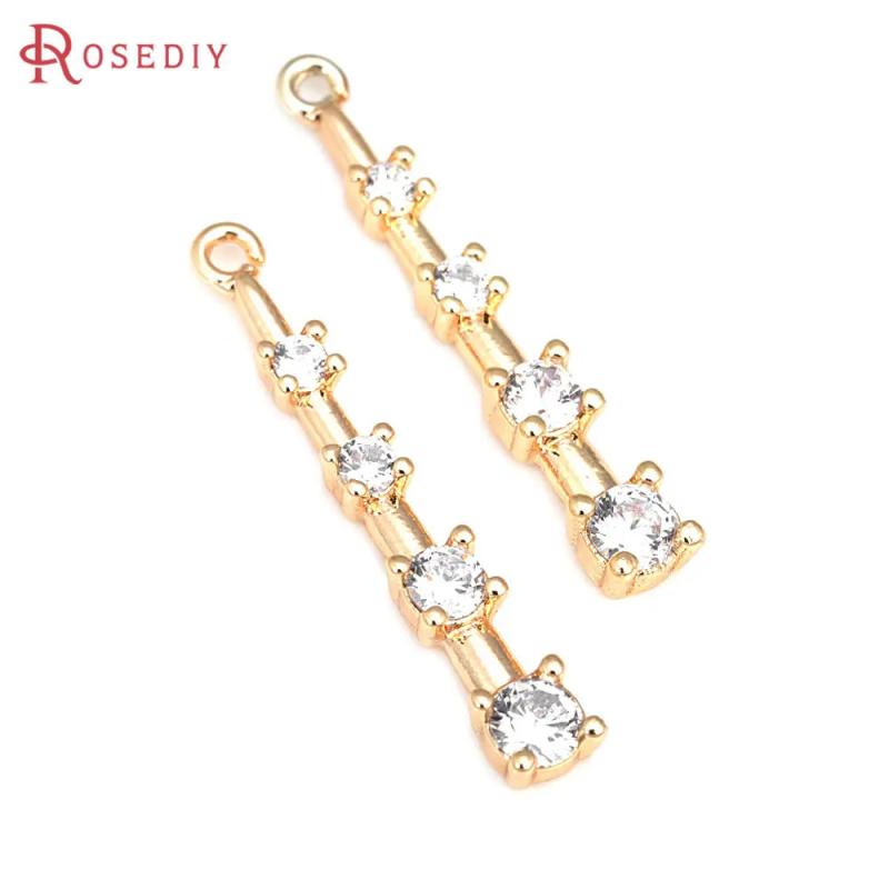 2PCS 18K Brass Zircon Rod Charms Pendants Diy Jewelry Making Necklace Earrings