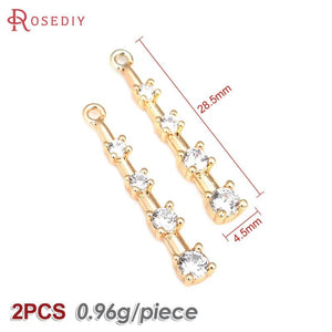 2PCS 18K Brass Zircon Rod Charms Pendants Diy Jewelry Making Necklace Earrings