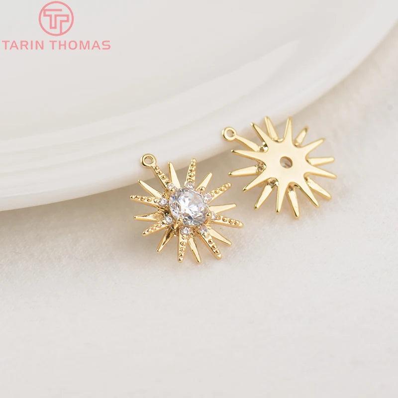 4PCS 15x16MM 24K Brass Zircon Star Pendants Charms Diy Jewelry Findings