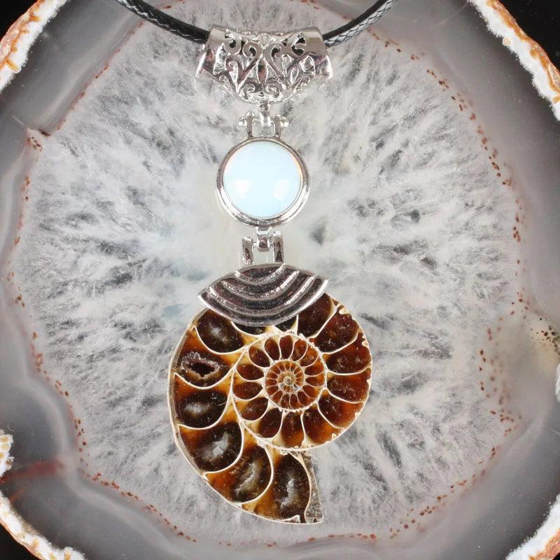 Ammonite Conch Shell Crystal Stone Pendant Bead