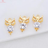 6PCS 17x10MM 24K Brass Zircon Owl Pendants Charms DIY Jewelry Findings