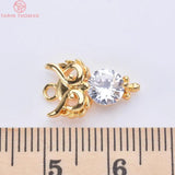 6PCS 17x10MM 24K Brass Zircon Owl Pendants Charms DIY Jewelry Findings