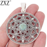 2pcs Tibetan Silver Filigree Flower Charms Pendants Green Resin Stone