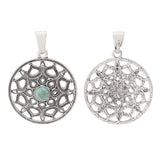 2pcs Tibetan Silver Filigree Flower Charms Pendants Green Resin Stone