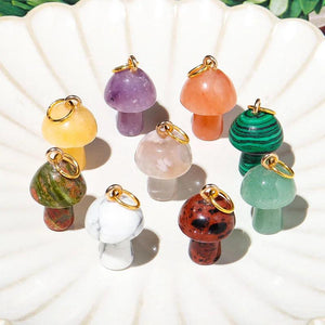 Crystal Mushroom Pendant Necklace Vintage Natural Stone Chain Necklaces
