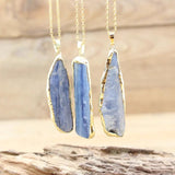 Kyanite Slice Pendant Necklace, Quartz Stone Stick Charm, Boho Jewelry
