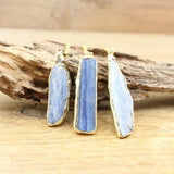 Kyanite Slice Pendant Necklace, Quartz Stone Stick Charm, Boho Jewelry