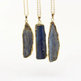 Kyanite Slice Pendant Necklace, Quartz Stone Stick Charm, Boho Jewelry