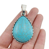 2Pcs Antique Silver Turquoise Stone Charms for Necklace Making