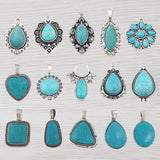 2Pcs Antique Silver Turquoise Stone Charms for Necklace Making