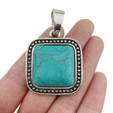 2Pcs Antique Silver Turquoise Stone Charms for Necklace Making