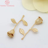 4PCS 22x37MM 24K Plated Brass Rose Charms Pendants DIY Jewelry Findings