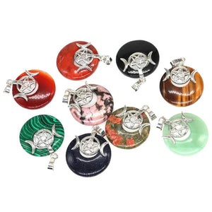 Crystal Triple Goddess Pentacle Moon Pendant Natural Stone Necklace