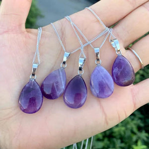 Natural Stone Amethyst Droplet Pendant Necklace