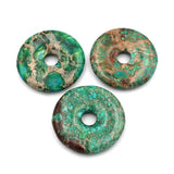 Natural Sea Sediment Stone & Pyrite Donut Pendant Bead Necklace 50x8mm