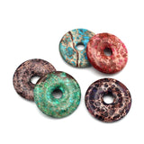 Natural Sea Sediment Stone & Pyrite Donut Pendant Bead Necklace 50x8mm