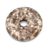 Natural Sea Sediment Stone & Pyrite Donut Pendant Bead Necklace 50x8mm