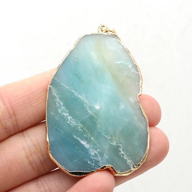 Natural Stone Amazonite Pendant Necklace Accessory 35x53mm