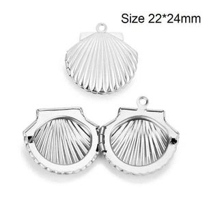 2Pcs Stainless Steel Shell Shape Locket Pendant For Necklace