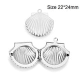 2Pcs Stainless Steel Shell Shape Locket Pendant For Necklace