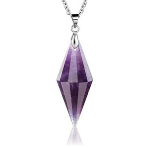 Crystal Quartz 12 Faceted Stone Pendant Healing Chakra Pointed Reiki Pendant