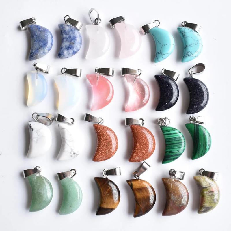 24pcs Natural Stone Crescent Moon Charms Pendants for DIY Jewelry