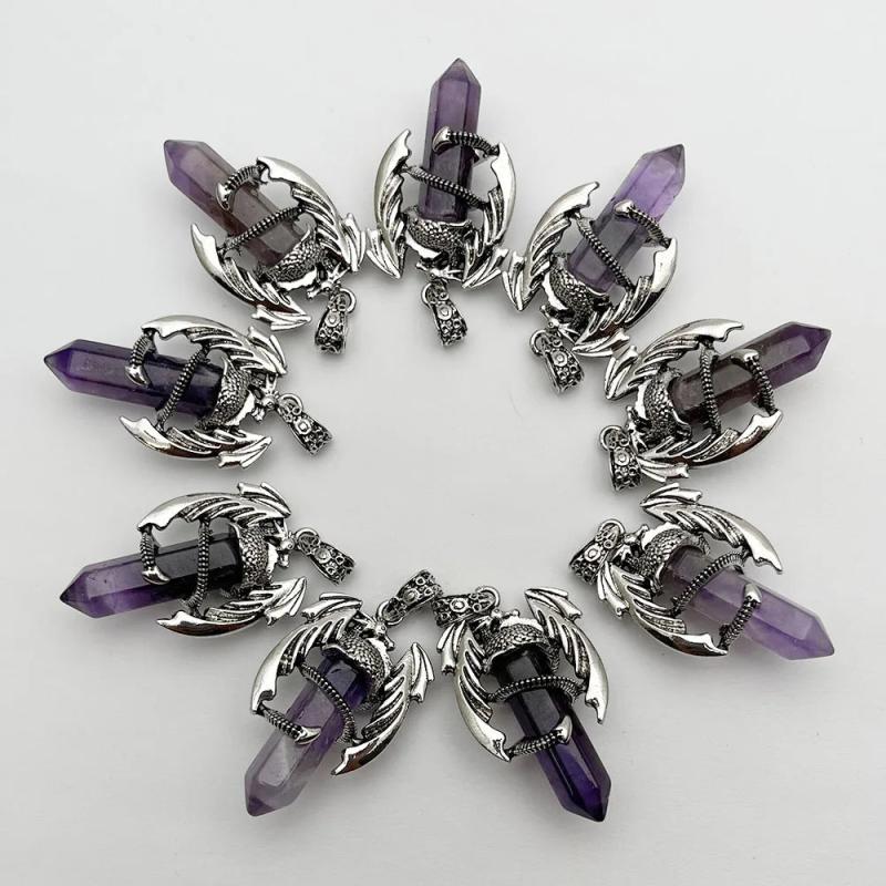 Amethyst Dragon Man Necklace Gem Stone Healing Crystal Pendant