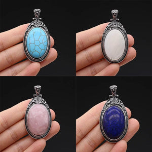 Natural Stone Pendants Tibetan Silver for Jewelry Making