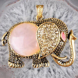 Tiger's Eye Rose Quartz Opal Coin Bead Gem Crystal Elephant Pendant