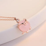 Piglet Rose Plated Necklace Pink Crystal Rose Quartz Small Pig Pendant