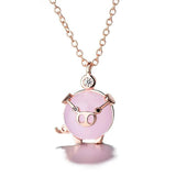 Piglet Rose Plated Necklace Pink Crystal Rose Quartz Small Pig Pendant