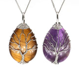 Tree Of Life Water Drop Pendant Necklace Amethyst Reiki Healing Energy