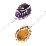Tree Of Life Water Drop Pendant Necklace Amethyst Reiki Healing Energy