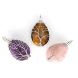 Tree Of Life Water Drop Pendant Necklace Amethyst Reiki Healing Energy