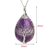 Tree Of Life Water Drop Pendant Necklace Amethyst Reiki Healing Energy