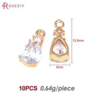 10PCS 18K Brass Zircon Drop Shape Earrings Charms Pendants DIY Jewelry