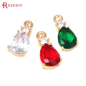 10PCS 18K Brass Zircon Drop Shape Earrings Charms Pendants DIY Jewelry