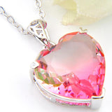 Huge Heart Bi Colored Tourmaline Silver Pendant for Necklaces