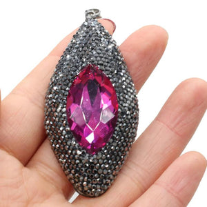 Natural Stone Eye Shape Charm Pendant DIY Necklace Jewelry Gift 30x65mm
