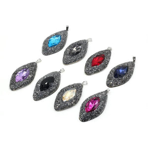 Natural Stone Eye Shape Charm Pendant DIY Necklace Jewelry Gift 30x65mm