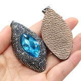 Natural Stone Eye Shape Charm Pendant DIY Necklace Jewelry Gift 30x65mm