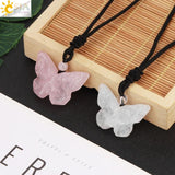 CSJA Butterfly Pendant Ghost Face Healing Quartz Necklace Halloween Jewelry